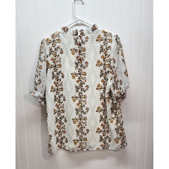 NWT Matilda Jane Floral Belcourt Blouse White Blouse With Ruffle Neckline & Puff - Picture 8 of 12
